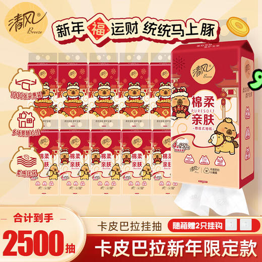 清风【新年款】纯柔系列4层250抽10提悬挂式抽纸 商品图0
