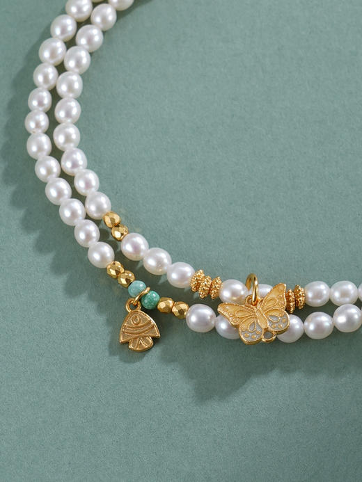 子佩集【蝴蝶鱼你】银S925珍珠惜王妃手链【QNS0021-7】3mm珠镀金狐狸葫芦2601 商品图7