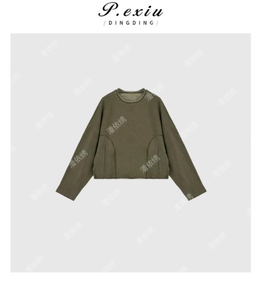 04-2潘依绣丁丁宠粉设计感水洗做旧时尚套头长袖卫衣 Q7113 商品图0