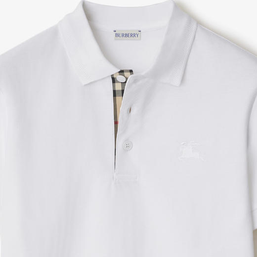 【一】BURBERRY 巴宝莉 男士马术骑士徽标刺绣棉质短袖 Polo 衫 白色 8099166 A1464 商品图1