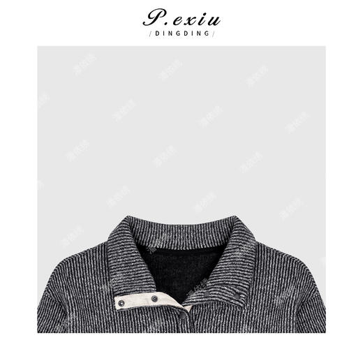 04-2潘依绣丁丁宠粉时尚百搭竖纹排扣翻领卫衣 Q5678 商品图2