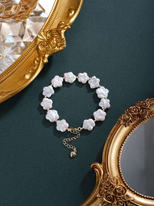 子佩集【花海相逢】珍珠惜王妃手链【ZZSL023】11.5mm扁珠镀金巴洛克五瓣花2601 商品图3