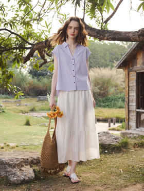 OLrain欧芮儿2026新款女紫色短袖衬衫优雅百搭