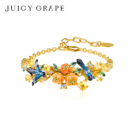 【焕新季】Juicy Grape首饰套装轻奢小众珐琅项链手链耳环戒指新年生日礼物 雀柿呈祥-喜柿连连手链半镯 商品图0