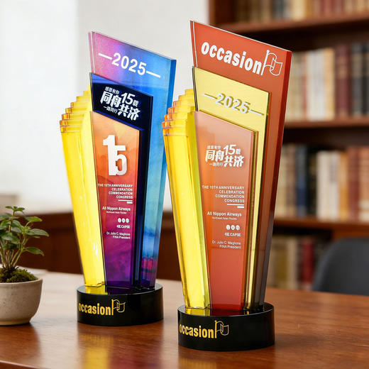 水晶奖杯定制创意炫彩透明奖牌表彰颁奖步步高升阶梯高档琉璃奖杯 商品图5