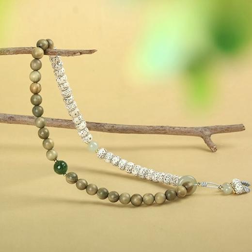 天然星月菩提绿檀木和田玉双圈手串 商品图4