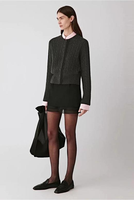 小禾2025秋冬新款！简约精致篙级蕾丝花边拼接炭黑色羊毛针织开衫外套 商品图6