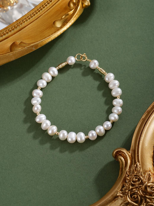 子佩集【柔光女神】珍珠惜王妃手链【ZZSL014】5.8*7mm珠镀金管2601 商品图6