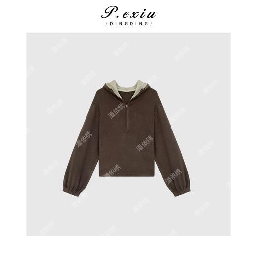 04-2潘依绣丁丁宠粉韩版简洁百搭假两件连帽撞色卫衣 Q4549 商品图0