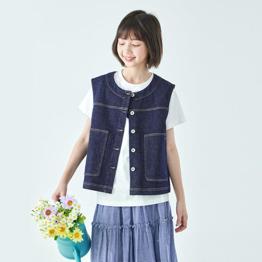 预售4.4发 棵初26年春季新款亲子中大女童不落色牛仔马甲经典大口袋宽松上衣 商品图2