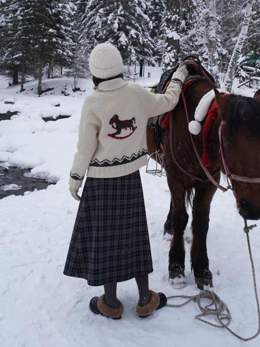 浮生八记/25D287/羊毛呢咖色灰蓝格纹手工捏褶打条百褶长半裙 商品图2