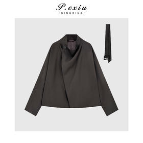 04-6潘依绣丁丁宠粉气质高级感系腰带高智风立领长袖外套Q03164