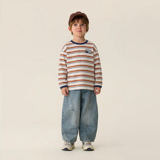 马克珍妮复古条纹男童纯棉长袖T恤2026年春装新款560020 商品图3