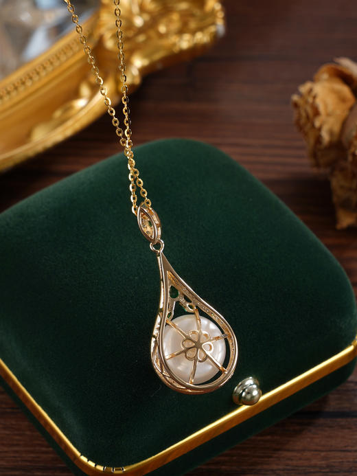 子佩集【恒久珍视】银S925珍珠惜王妃套链【P1926A】12.5mm珠绿点水滴镀金2601 商品图7