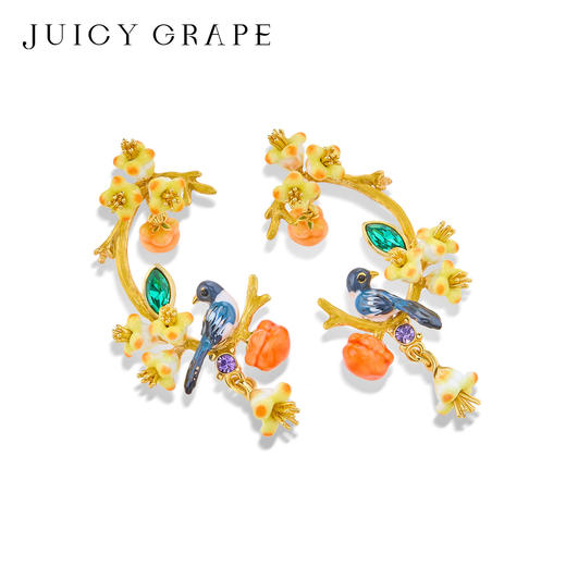 Juicy Grape首饰套装轻奢小众珐琅项链手链耳环戒指新年生日礼物 雀柿呈祥-喜事连连耳环 商品图4