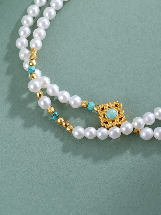 子佩集【芳华无界】银S925珍珠惜王妃手链【QNS0001】3mm珠镀金绿松石葫芦四芒星2601 商品图7