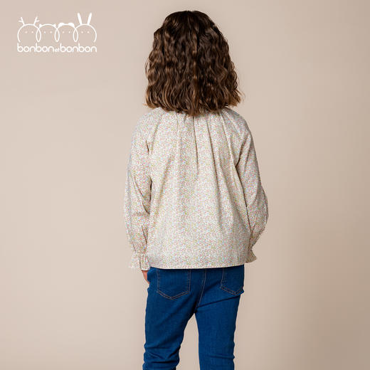 粉绿碎花缩褶上衣 商品图1