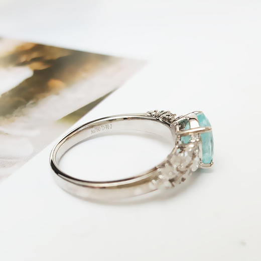 【天然正品】AU750收藏级白金镶钻镶天然椭圆1.59克拉帕拉伊巴碧玺戒指15号（戒圈可改）231225TJ41 商品图2