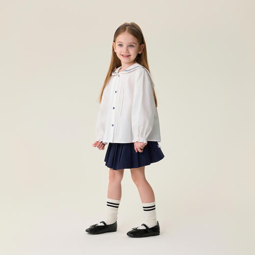 马克珍妮元气海军风女童纯棉衬衫2026年春装新款560127 商品图1