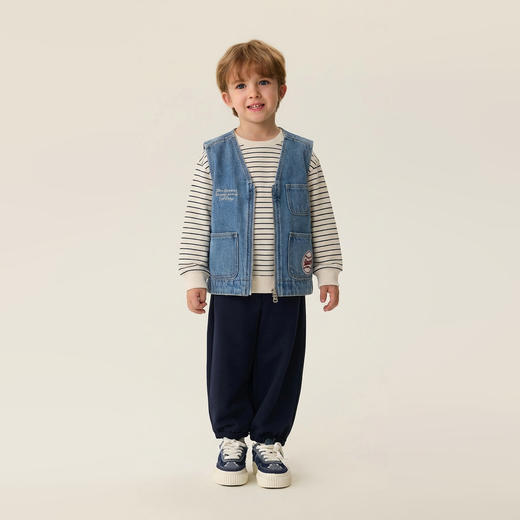 马克珍妮复古棒球男童V领牛仔马甲2026年春装新款560022 商品图1