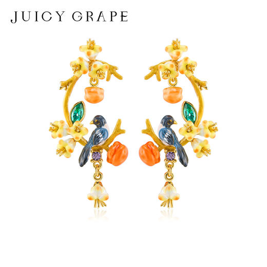 Juicy Grape首饰套装轻奢小众珐琅项链手链耳环戒指新年生日礼物 雀柿呈祥-喜事连连耳环 商品图0