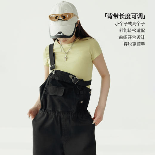 马登美式黑色阔腿直筒工装连体背带裤显瘦收腰纯棉吊带裤子女士春 商品图1