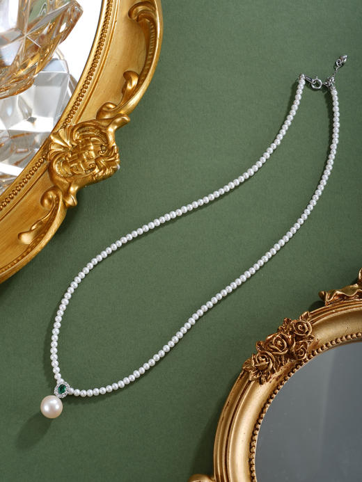 子佩集【月华永恒】银S925珍珠惜王妃项链【ZZXL008】2.8mm小珠9mm大珠绿点2601 商品图2