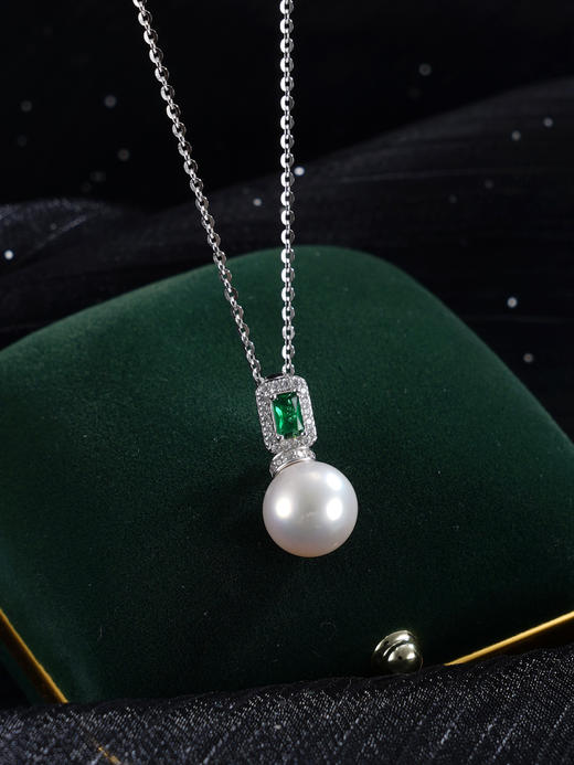 子佩集【珍情不渝】银S925珍珠惜王妃吊坠【P2864】10mm珠双色绿方块（不含链）2601 商品图10