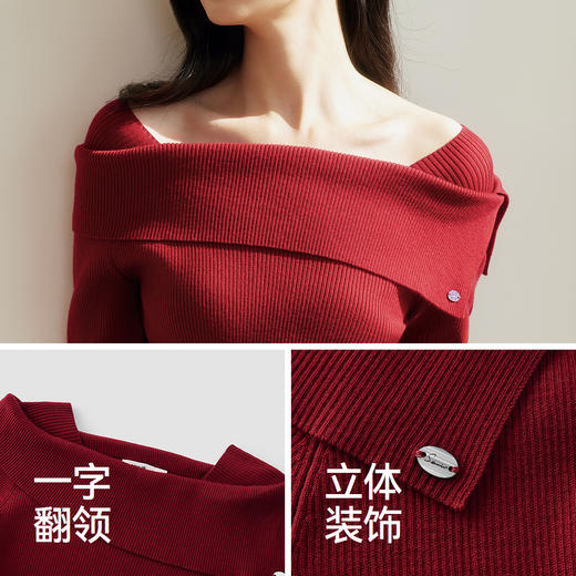 商场同款|森马毛衣女春季短款一字领翻领2026新款优雅温柔套头衫 商品图3