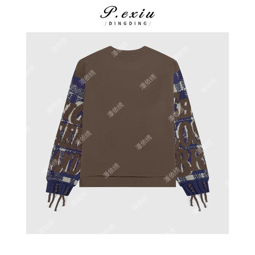 04-2潘依绣丁丁宠粉小众重工复古撞色拼接立体提花慵懒风磨绒卫衣Q46988 商品图1