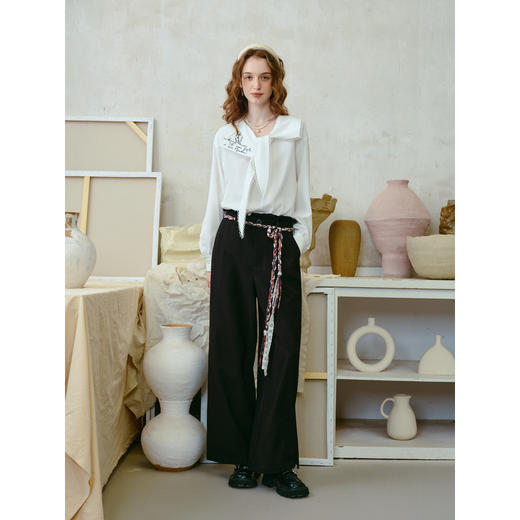 两三事梵高文艺 港岛暮色 2026春季新款麻花辫腰带休闲裤女宽松 商品图2