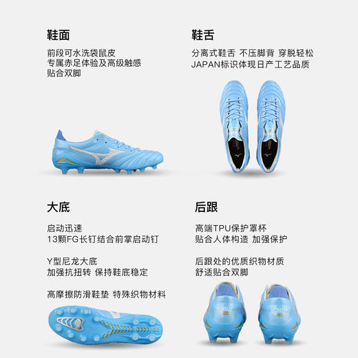 小李子Mizuno美津浓莫雷拉Morelia Neo 4 高端FG长钉成人训练袋鼠皮足球鞋男 商品图1