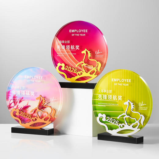 高档炫彩水晶奖杯定制创意圆形金属奖牌刻字纪念品企业年会颁奖杯 商品图6