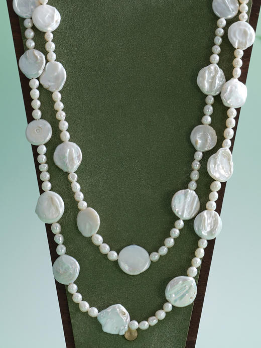 子佩集【挚恋经纬】珍珠惜王妃毛衣链【ZZMYL003】5.5mm小珠16.5mm扁珠镀金巴洛克2601 商品图4