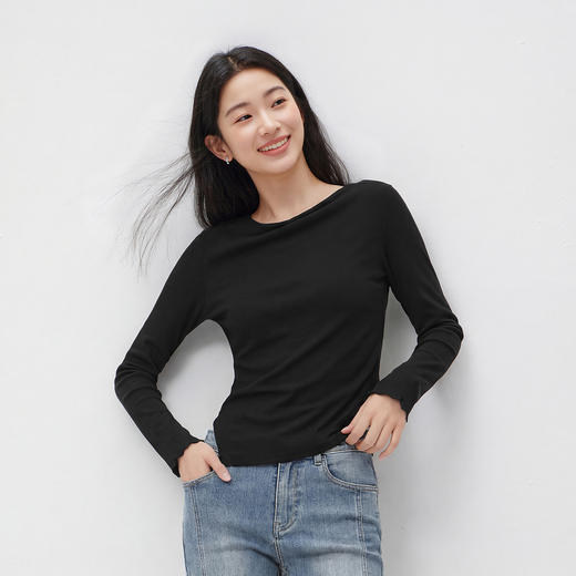 商场同款|森马长袖T恤女春季短款荡领修身不对称2026新款辣妹衣服 商品图2