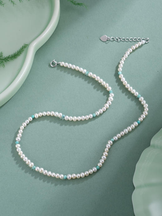 子佩集【沧海雪月】银S925珍珠惜王妃手链【QNS0025-20】3mm珠绿松石2601 商品图5