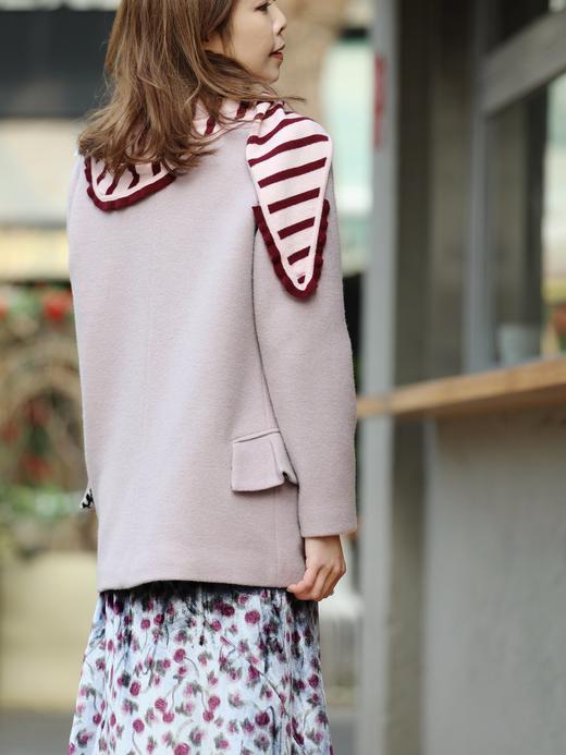 TYNVIE 条纹荷叶边三角羊绒羊毛围巾 - 紫/粉 商品图4