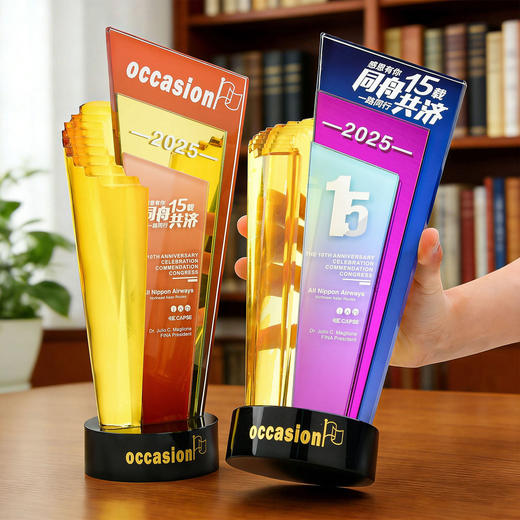 水晶奖杯定制创意炫彩透明奖牌表彰颁奖步步高升阶梯高档琉璃奖杯 商品图6