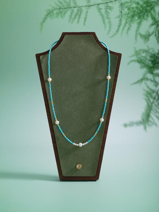 子佩集【福海华光】银S925珍珠惜王妃项链【ZZXL003】2mm蓝珠5.8mm大珠绿松石2601 商品图2