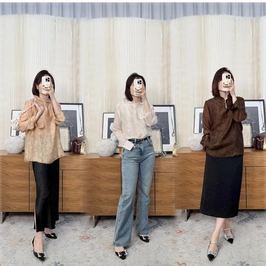 自由如风 2026初春水墨笔触长袖衬衫 柔软纱质感 双层用料 三穿领型一衣多穿 商品图0