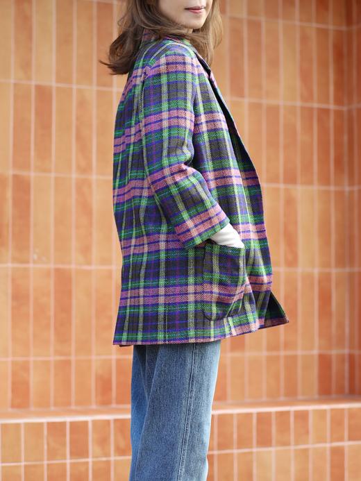 TYNVIE 七分袖前开式无里西装外套 - 格子 商品图8