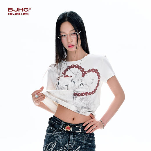 FTT Flythetruth 猫咪短袖T恤女夏季短款美式潮牌印花风百搭上衣 商品图1