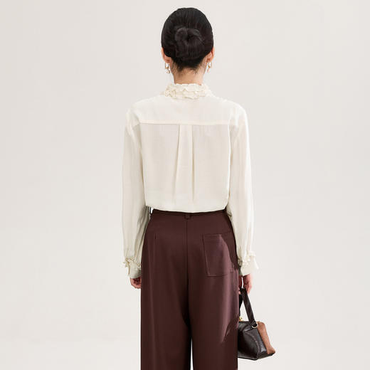 「高货wl」全新升级【铂金会员293/天猫389/差价96】(01430)洛诗琳2026春季新款精纺天丝羊毛轻熟法式小众木耳边衬衫 商品图1