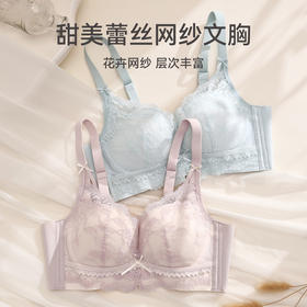 芬腾女士内衣无钢圈性感蕾丝文胸小胸聚拢上托防下垂舒适透气胸罩