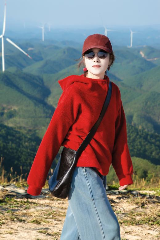 新年红圈圈呢连帽卫衣 商品图0