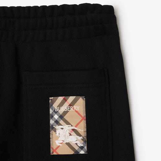 【二】BURBERRY 巴宝莉 女士格纹马术骑士标签棉质运动裤 黑色 8101879 A1189 商品图1