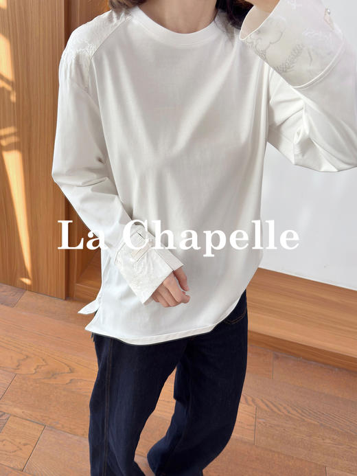 拉夏贝尔/La Chapelle圆领撞色国风上衣！棉感透气舒适 商品图3