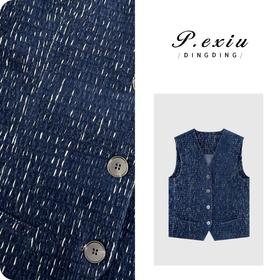 PanYiXiu/潘依绣【秀场】花纱撞色人丝无袖马甲背心排扣外套M8992