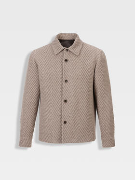 callisto卡其羊毛混纺翻领人字纹外套