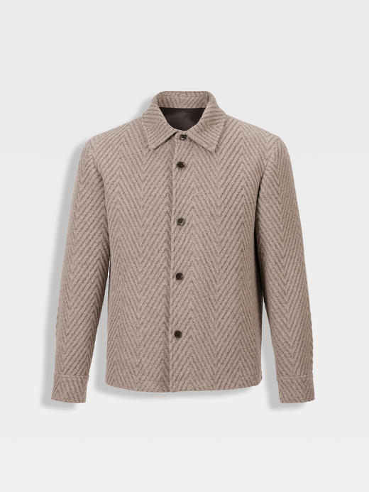 callisto卡其羊毛混纺翻领人字纹外套 商品图0